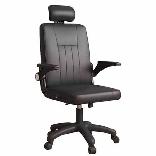 zxhrybh Ergonomischer Schreibtischstuhl mit Hoher Rückenlehne, Computerstuhl mit Hochklappbaren Armlehnen, Höhenverstellbare Bürostuhl, PU-Ledergewebe(Black) von zxhrybh
