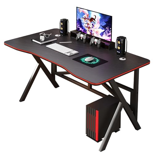 zxhrybh Gaming Tisch mit Carbonfaser-Arbeitsfläche, K-förmigem Stahlgestell, Kabelmanagement, Robuster Computertisch für Homeoffice und Arbeitszimmer(55.1in/140cm) von zxhrybh