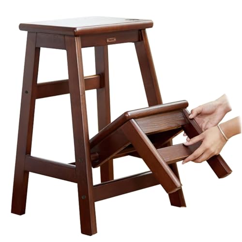 zxhrybh Klappbare Küchen-Esszimmerstühle aus Massivholz mit Zweistufiger Trittleiter, Multifunktionale Küchenstühle für Zuhause, Bibliotheken und Kleine Räume(25.3in/64.5cm) von zxhrybh