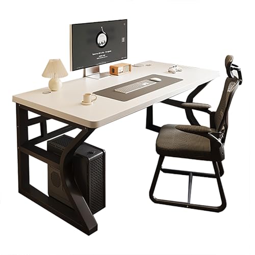 zxhrybh Moderner Homeoffice-Schreibtisch, Stabiler Rechteckiger Computertisch mit Kabelmanagement und Ablage, für Arbeits-, Schreib- und Gamingarbeitsplatz(White,55.1in/140cm) von zxhrybh