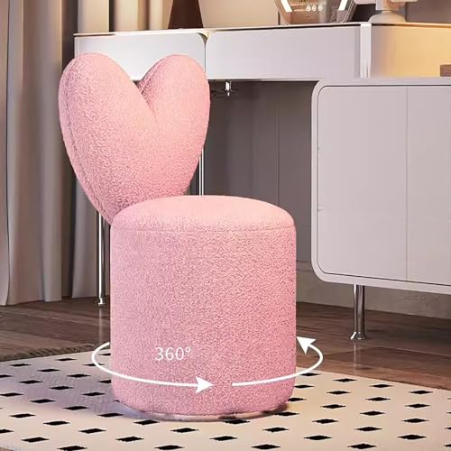 zxhrybh Schminktisch Stuhl, Runder um 360° Drehbarer Kleiner Schminkstuhl, Schlafzimmer-Home-Rückenlehne-Schmink Stuhl, für Kinderzimmer, Schlafzimmer, Büro, Hotel (Color : Pink, Size : Rotate) von zxhrybh