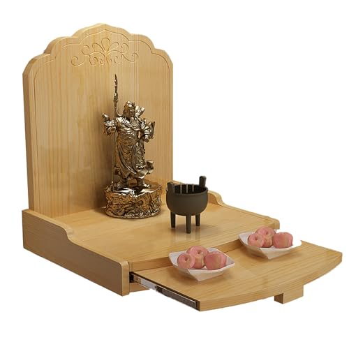 zxhrybh Wandmontierter Buddha-Altar, Meditationstisch aus Holz zur Präsentation von Statuen, Dekorativer Schrank im Chinesischen Feng-Shui-Stil(Natural,Large) von zxhrybh