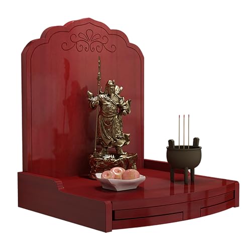 zxhrybh Wandmontierter Buddha-Altar, Meditationstisch aus Holz zur Präsentation von Statuen, Dekorativer Schrank im Chinesischen Feng-Shui-Stil(Red,Medium) von zxhrybh