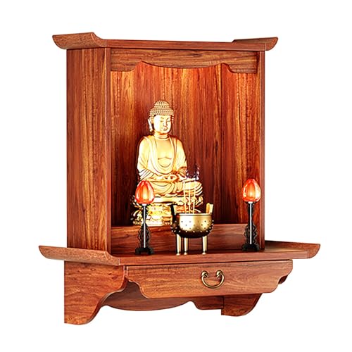 zxhrybh Wandmontierter Buddha-Altar mit Schublade und Ausziehbarer Griffleiste, Meditationstisch aus Massivholz zur Meditation und als Wohndeko(18.8in/48cm) von zxhrybh