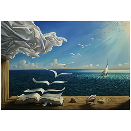 Wandkunst Bilder Salvador Dali Gemälde Das Wellenbuch Segelboot Wand Gemälde auf Leinwand Surrealismus Kunst Poster und Drucke 80x120cm/31.4"x47.2" ohne Rahmen - 14 von zxiany