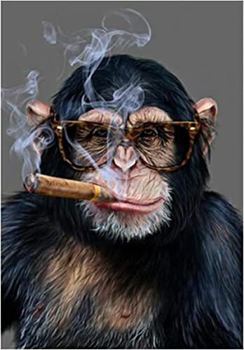 zxiany Schimpanse Affe Rauchen Zigarre Leinwand Malerei Wandkunst Poster und Drucke Tiere Dekorative Wandbild für Wohnzimmer Dekor 50x70cm Kein Rahmen-20 von zxiany