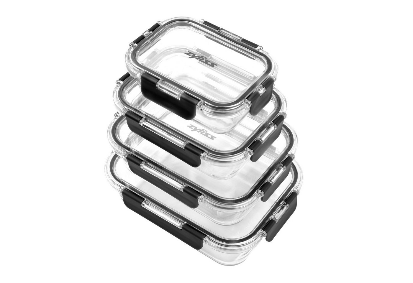 zyliss Vorratsdose Set Glas Vorratsbehälter, Borosilikatglas, (Spar-Set, 4-tlg., 4x Vorratsglas, Länge = 23 cm / 21 cm / 18 cm / 15 cm), anhaltender Geschmack für dauerhaften Genuss, 4 Größen im Set von zyliss