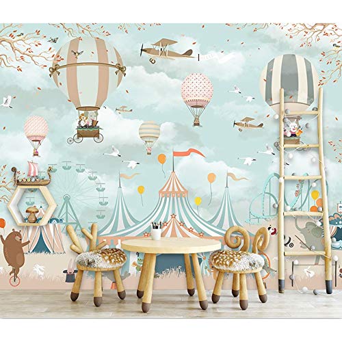 Fototapete 3d effekt Kinderzimmer Tapete Cartoon Zirkus Tier Ballon Fototapete Wandbild Kinderzimmer 3D Selbstklebende Vinyl/Seide Tapete-200X140CM von zyzdsd