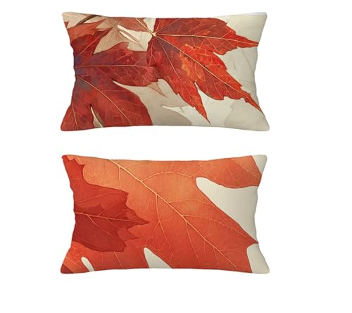Herbst Kissen Beige Kissenbezug 50 x 90 cm Kopfkissen Leinen Sofakissen Blätter Dekokissen Doppelseitiges Muster Kuschelkissen für Terrassen Couch Garten Balkon Strand Halloween Deko,2 Stück md-543 von zzgoanguo