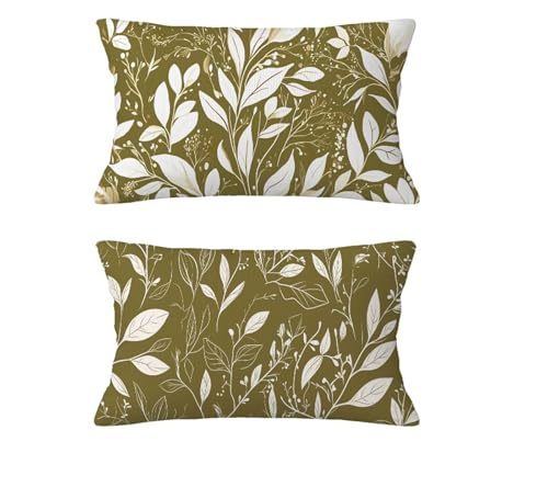 Herbst Kissen Grün Kissenbezug 30 x 50 cm Kopfkissen Leinen Sofakissen Blätter Dekokissen Doppelseitiges Muster Kuschelkissen für Terrassen Couch Garten Balkon Strand Halloween Deko,2 Stück md-533 von zzgoanguo