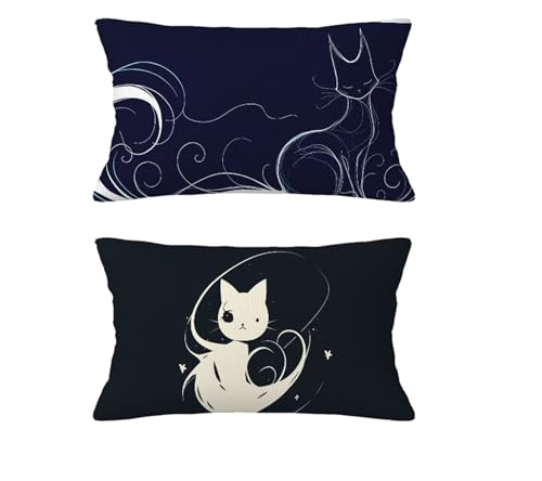 Herbst Kissen Katze Kissenbezug 30 x 60 cm Kopfkissen Leinen Sofakissen Schwarz Dekokissen Doppelseitiges Muster Kuschelkissen für Terrassen Couch Garten Balkon Strand Halloween Deko,2 Stück md-537 von zzgoanguo