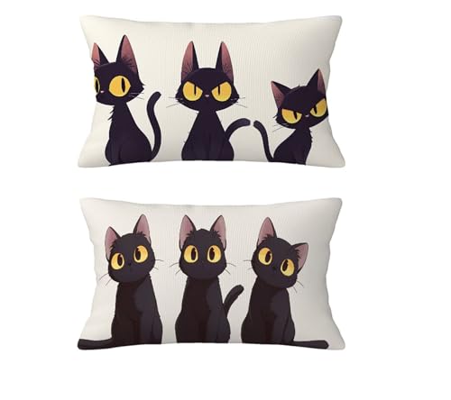 Herbst Kissen Katze Kissenbezug 40 x 70 cm Kopfkissen Samt Sofakissen Karikatur Dekokissen Doppelseitiges Muster Kuschelkissen für Terrassen Couch Garten Balkon Strand Halloween Deko,2 Stück md-539 von zzgoanguo