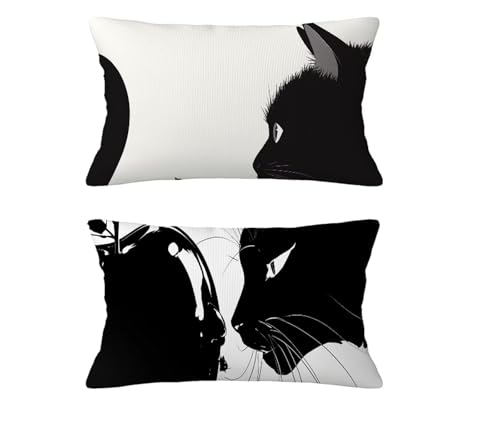 Herbst Kissen Katze Kissenbezug 50 x 90 cm Kopfkissen Samt Sofakissen Weiß Dekokissen Doppelseitiges Muster Kuschelkissen für Terrassen Couch Garten Balkon Strand Halloween Winter Deko,2 Stück md-535 von zzgoanguo