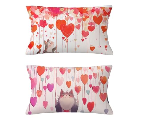 Kissenbezug 30 x 60 cm 2 er set Herbst Kissen Katze Sofakissen Leinen Kopfkissenbezug Weiß Kissenbezüge mit Unsichtbarer Reißverschluss für Wohnzimmer Schlafzimmer Deko,Geschenke für Frauen md-534 von zzgoanguo