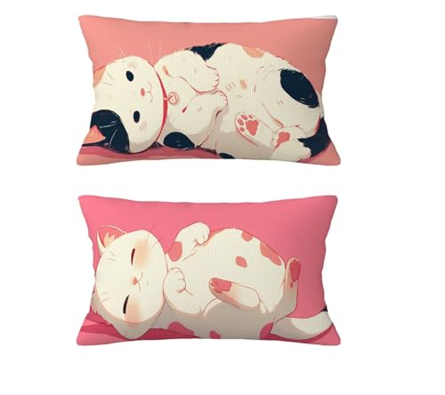 Kissenbezug 30 x 60 cm 2 er set Herbst Kissen Katze Sofakissen Samt Kopfkissenbezug Rosa Kissenbezüge mit Unsichtbarer Reißverschluss für Wohnzimmer Schlafzimmer Deko,Geschenke für Frauen md-536 von zzgoanguo