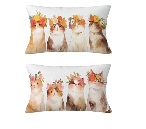 Kissenbezug 40 x 70 cm 2 er set Herbst Kissen Katze Sofakissen Leinen Kopfkissenbezug Niedlich Kissenbezüge mit Unsichtbarer Reißverschluss für Wohnzimmer Schlafzimmer Deko,Geschenke für Frauen md-540 von zzgoanguo