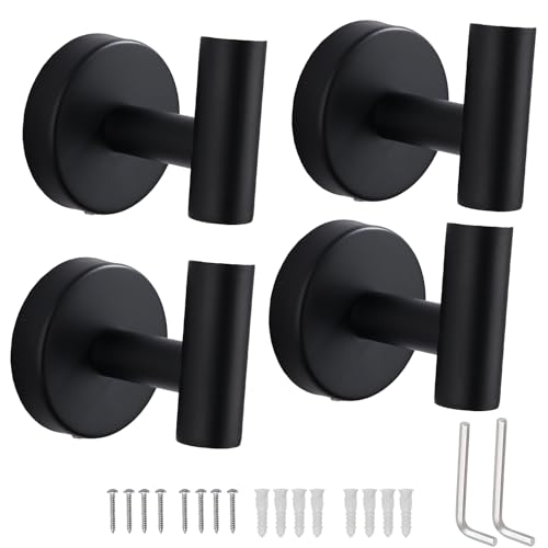 Robe Hook Handtuchhaken ，SUS 304 Edelstahl Wandhaken für Bad Küche, Schraube in Metall Kleiderhaken Wand montiert Bad Handtuchhaken（4 Schwarz) von zzmikiteck