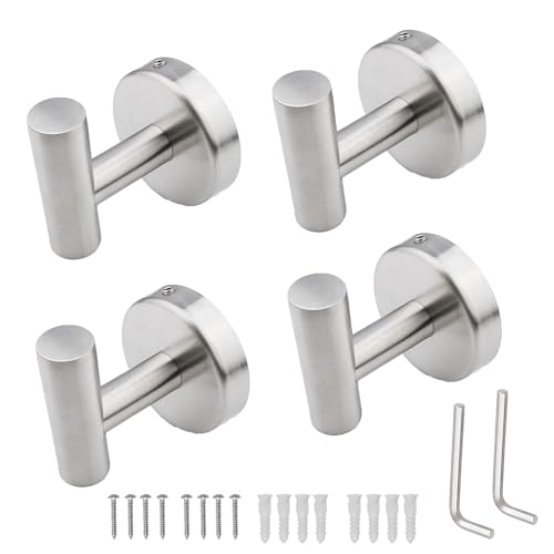 zzmikiteck Robe Hook Towel Hook ，SUS 304 Stainless Steel Wall Hooks for Bathroom Kitchen，Screw in Metal Coat Hook Wall Mounted Bathroom Towel Hooks（4 SLIVER von zzmikiteck