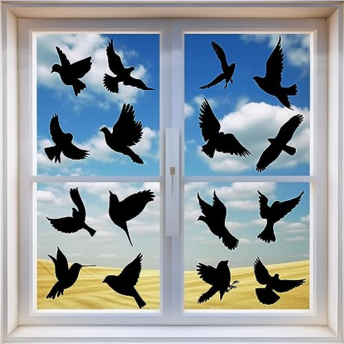 16 große Anti-Kollisions-Fensteraufkleber, selbstklebende Vogelsilhouetten. Verhindert Kollisionen von Vögeln und Menschen mit Fensterscheiben. Geeignet für alle Fensterarten von zzmorni