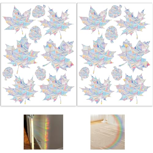 20 Prisma Fensteraufkleber, Glasscheibe vogelsicher, Maple Leaf Aufkleber, Dachfenster vogelsicher, buntes Licht, Regenbogen, elektrostatische Adsorption (J# Maple Leaf) von zzmorni